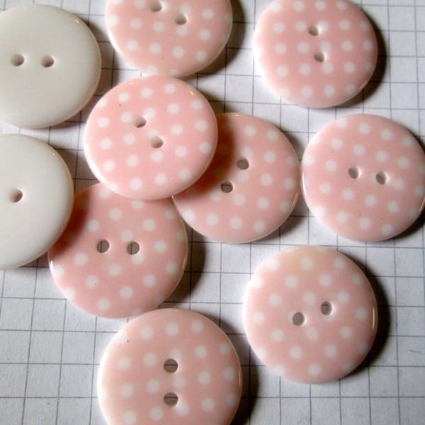 10 x  23mm PINK Polka Dot Spotty Buttons