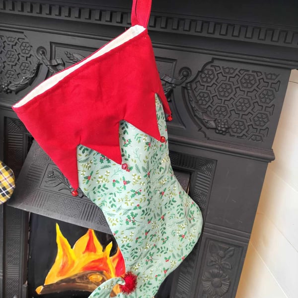 CS02  Pixie elf Christmas stocking, Holly