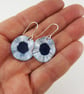 Dangle Earrings with Blue and White Enamel and Hand Drawn Detail - Image 2