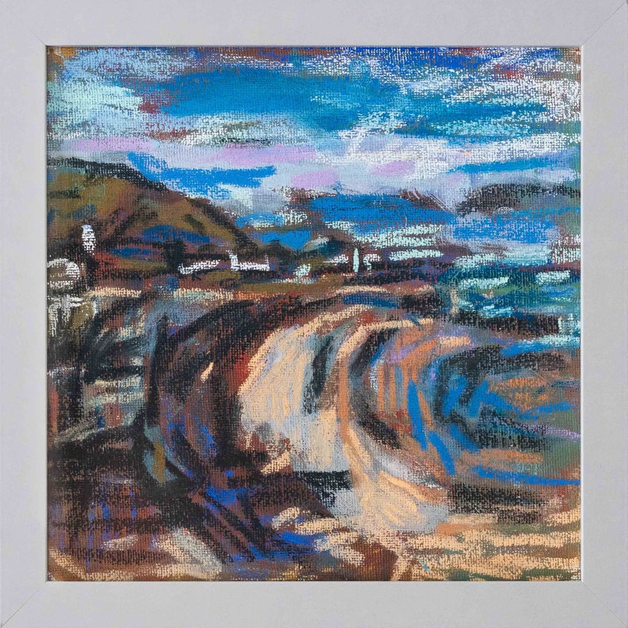 Frinton Beach Essex Pastel on canvas framed 