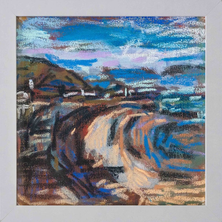 Frinton Beach Essex Pastel on canvas framed 