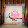 Cushion - Owl and patchwork pink