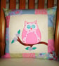 Cushion - Owl and patchwork pink - Image 1