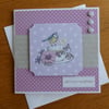 Birthday Card - Tea Cup with Blue Tit and Flowers