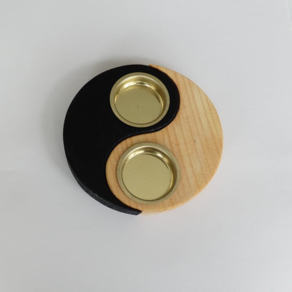 Wooden Yin Yang T Light Candle Holder