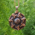 Recycled Copper Sun with Triple Spiral Pendant Necklace.