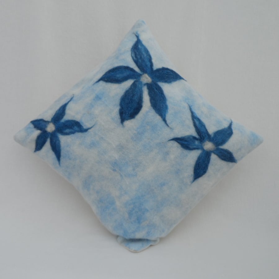Felt Cushion Cover - nuno felted with floral detail - SALE