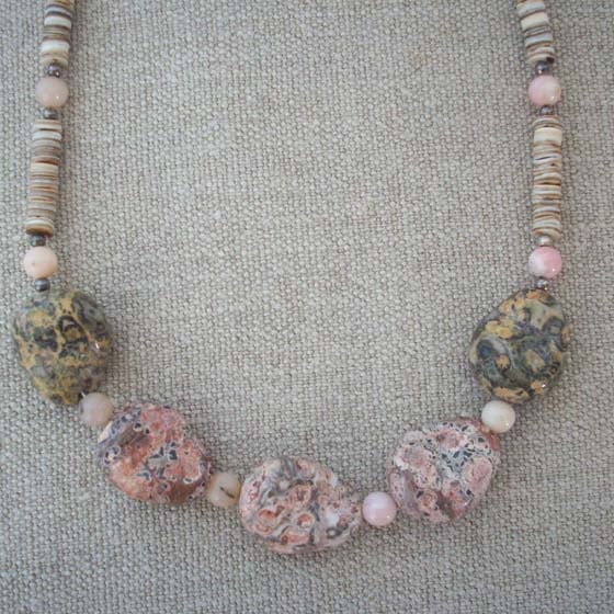 Leopardskin Jasper Pink Opal necklace