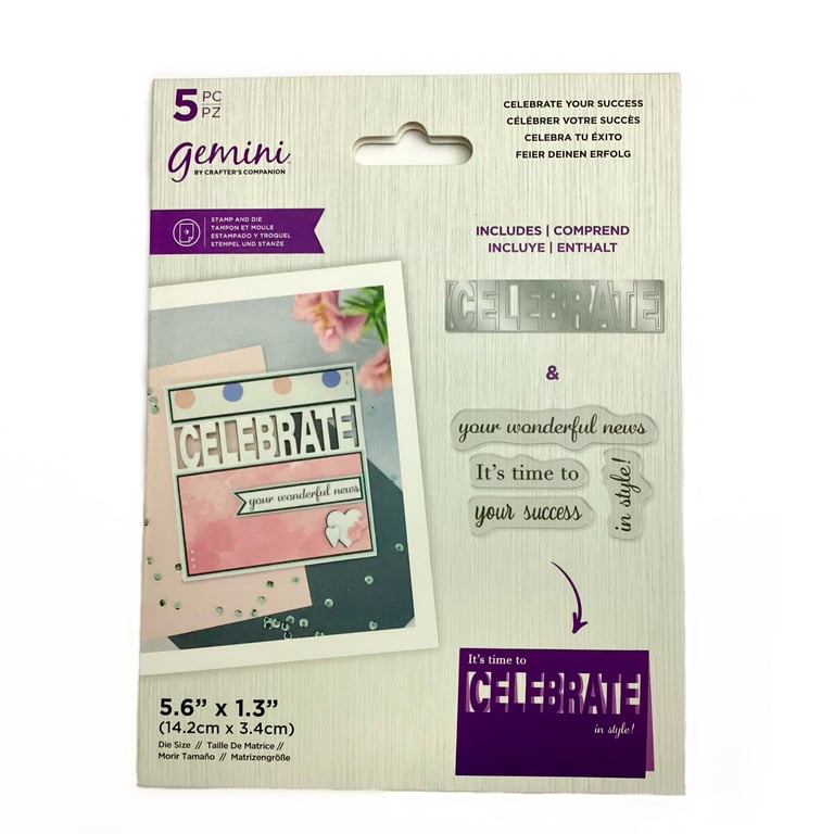 Gemini Word Cut In Stamp and Metal Die set, Celebrate