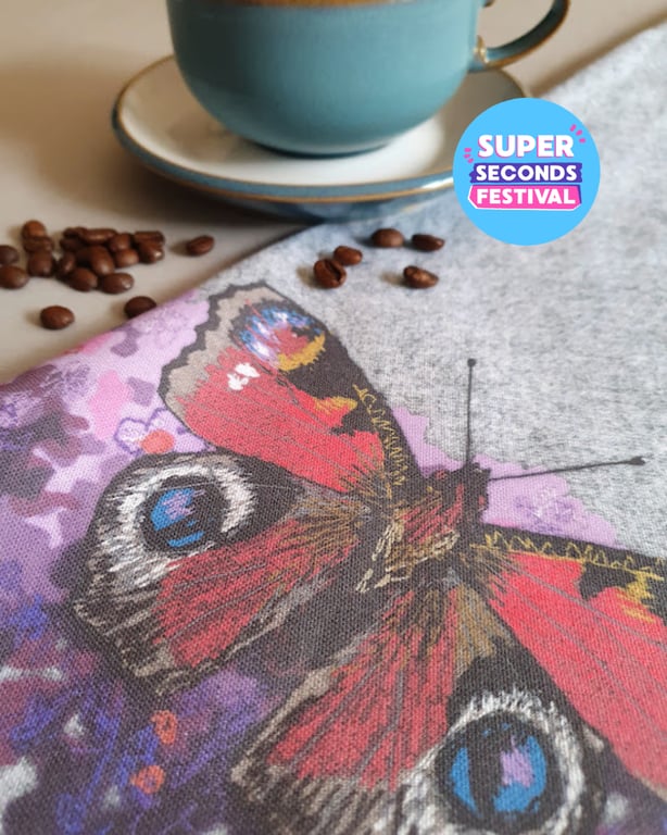 Peacock butterfly organic cotton tea towel, ex-display, Super Seconds Festival