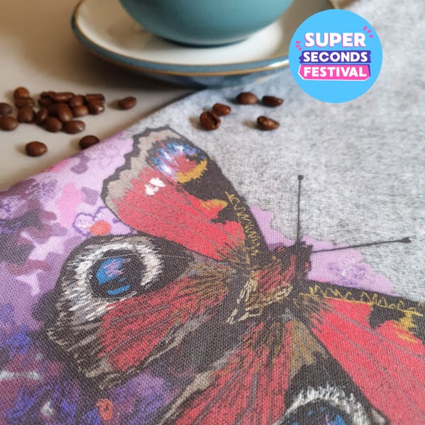 Peacock butterfly organic cotton tea towel, ex-display, Super Seconds Festival