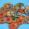 Wooden Oval Butterfly Buttons Colourful Kaleidoscope Mixed 6pk 30x22mm (OB1)