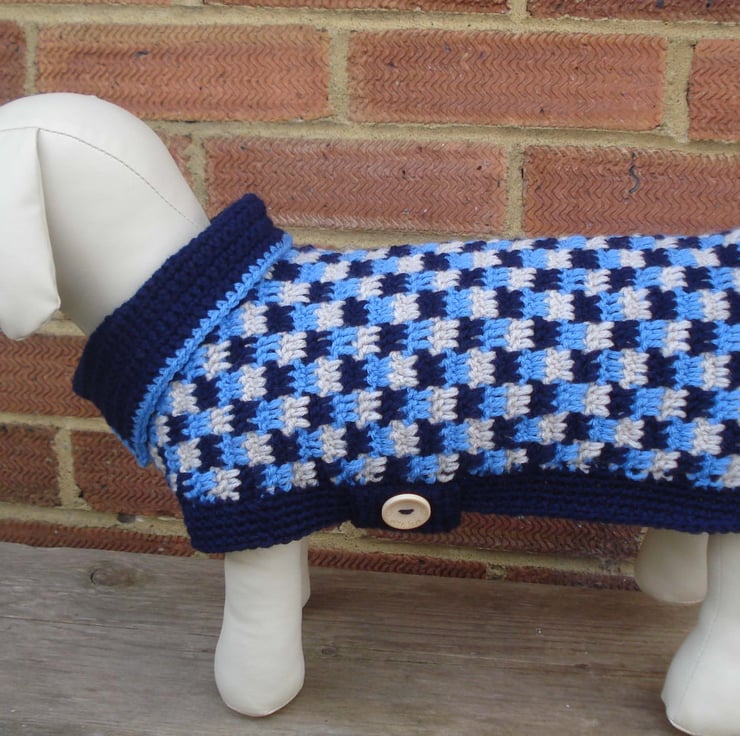 Medium Sized Crochet Dog Coat Jumper In Blues A. Folksy