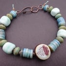 lampwork glass and shell beaded bracelet, every cloud