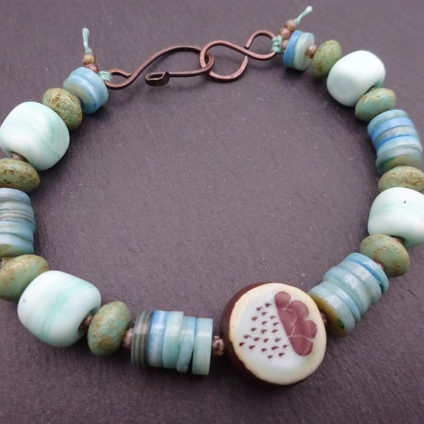 lampwork glass and shell beaded bracelet, every cloud