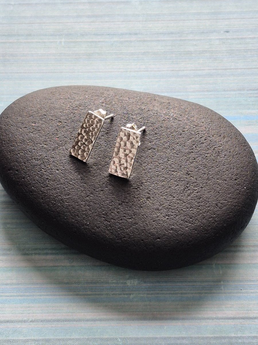  Rectangular Beautiful Textured Stud Earrings Sterling Silver 925 