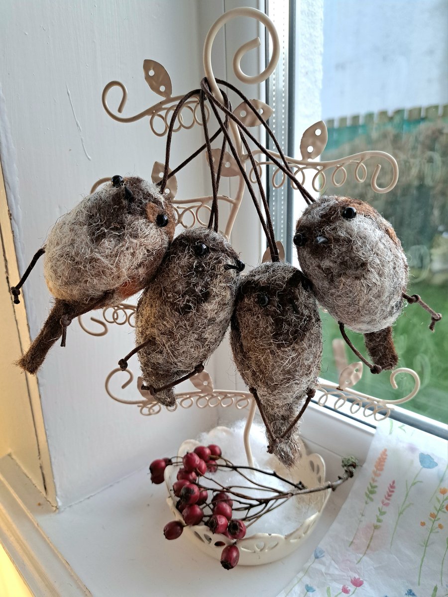 Felted Sparrow ornament