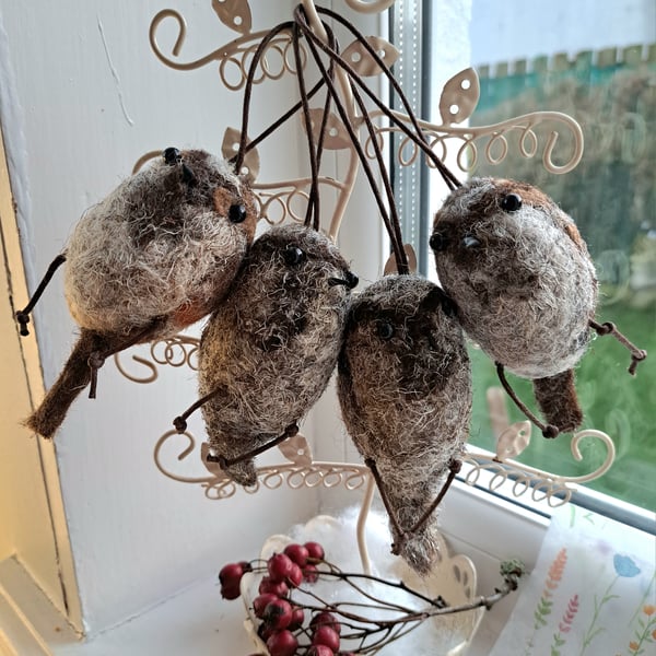 Felted Sparrow ornament