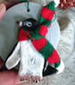 Christmas tree decoration, Penguin made from airdry clay with a fabric scarf.   - Image 5