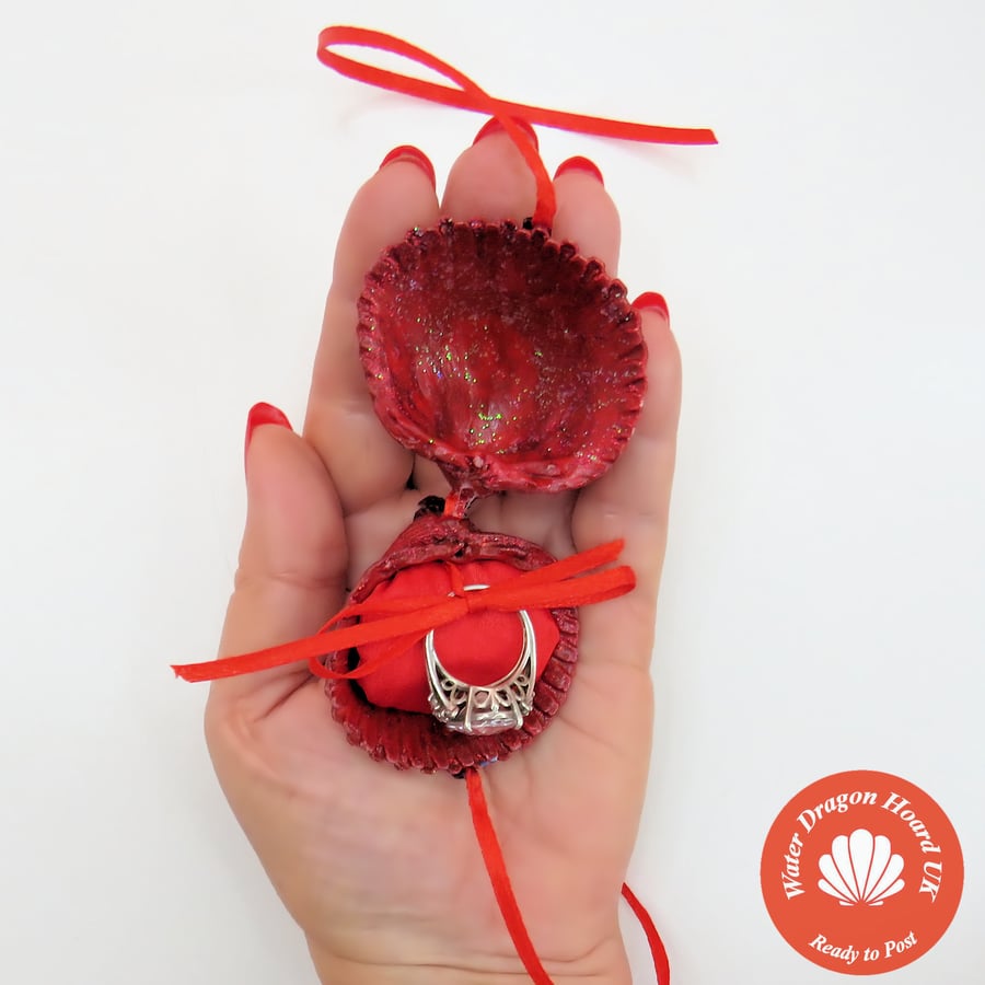 Red proposal seashell ring box for most unique and romantic Mermaid or Mermaid