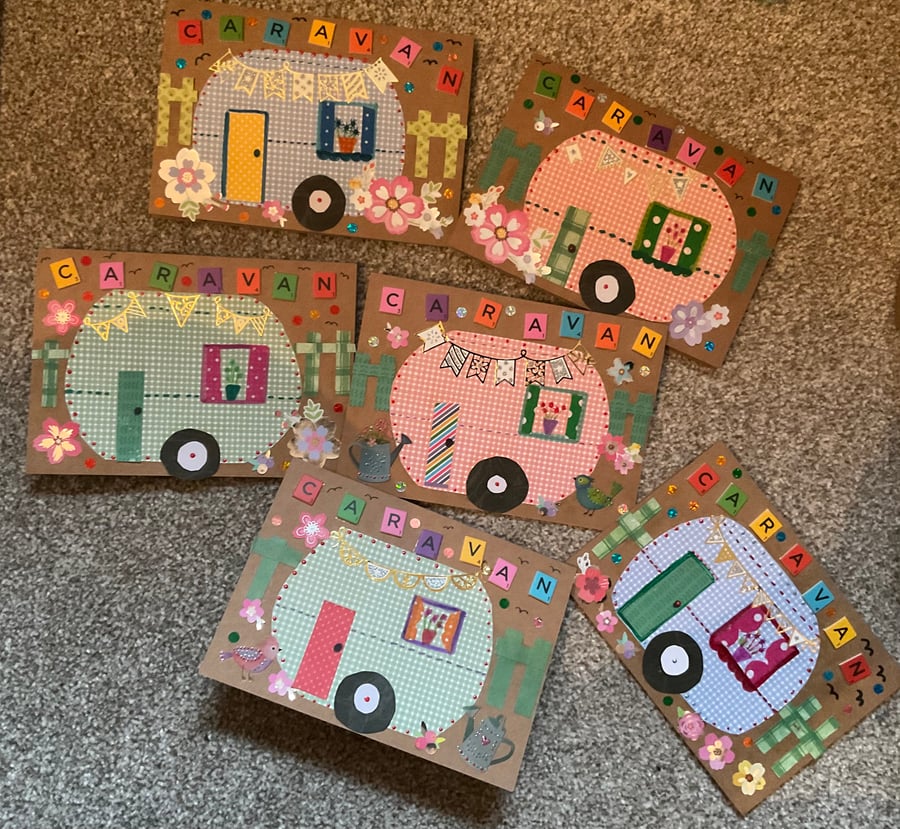 Hand crafted handmade greetings made greetings card - Caravan theme