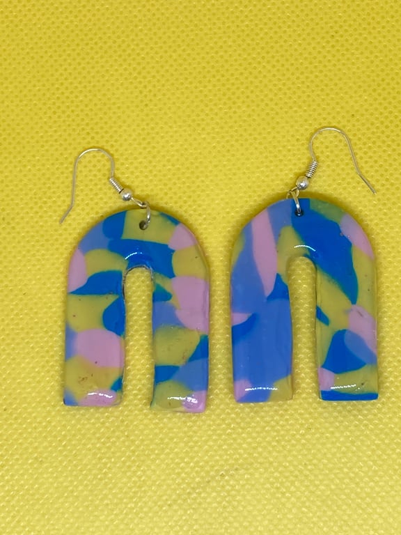 Large Polymer Clay Arch Dangle Earrings 