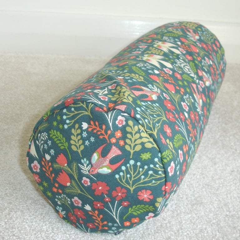 Birds Bolster Cushion Cover 16"x6" Cylinder Neck Roll Folklore Peace Dove Green