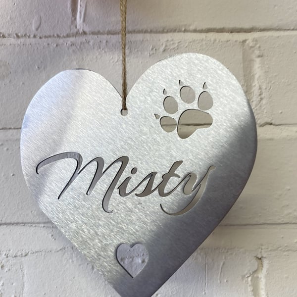 Personalised Cat Paw Print Heart - Rustic Rusted Garden Sign