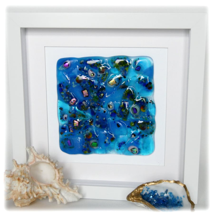 Rockpool Abstract Fused Glass Picture Box Framed