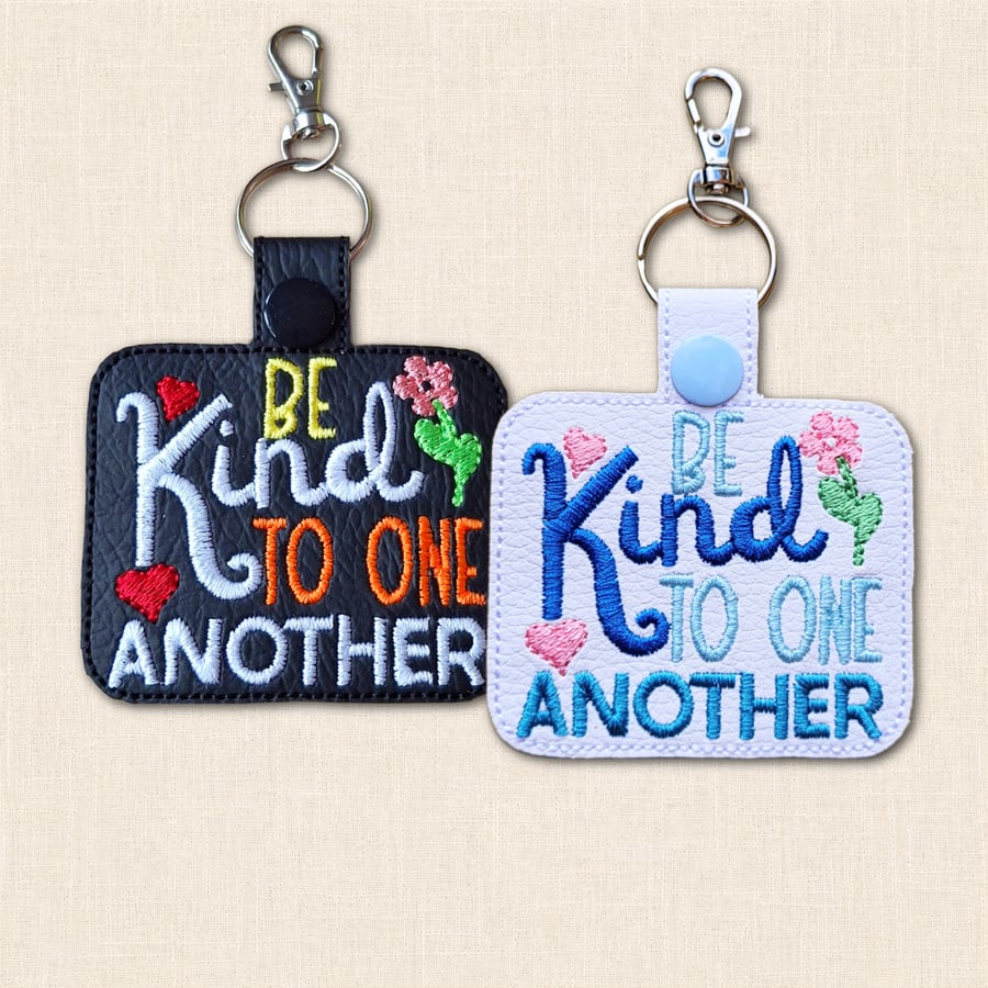 Be Kind to One Another Keyring - Embroidered Faux Leather Bag Charm