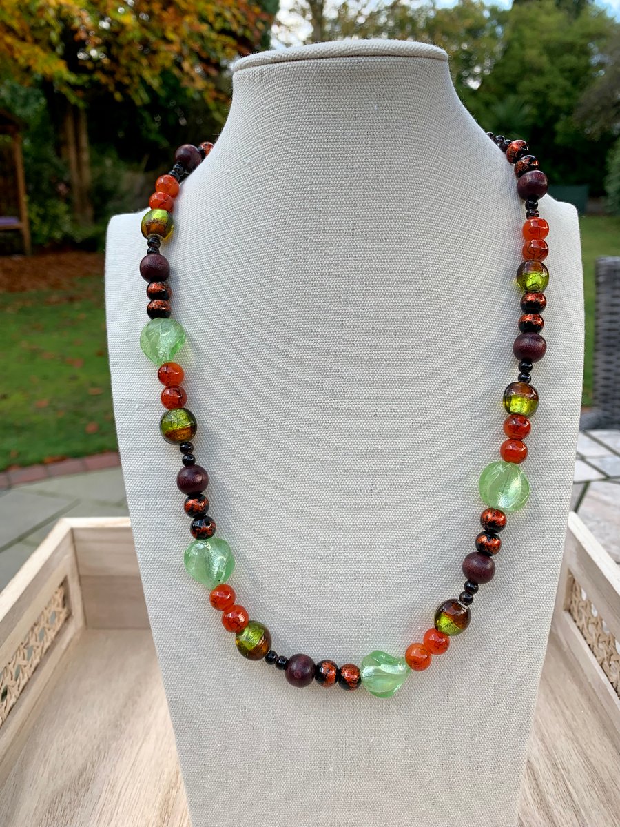 Vibrant Orange, Green & Wood Bead Stunning ... - Folksy