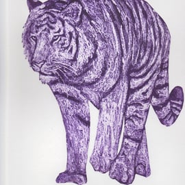 Purple Tiger Limited Edition Collagraph Print Cat