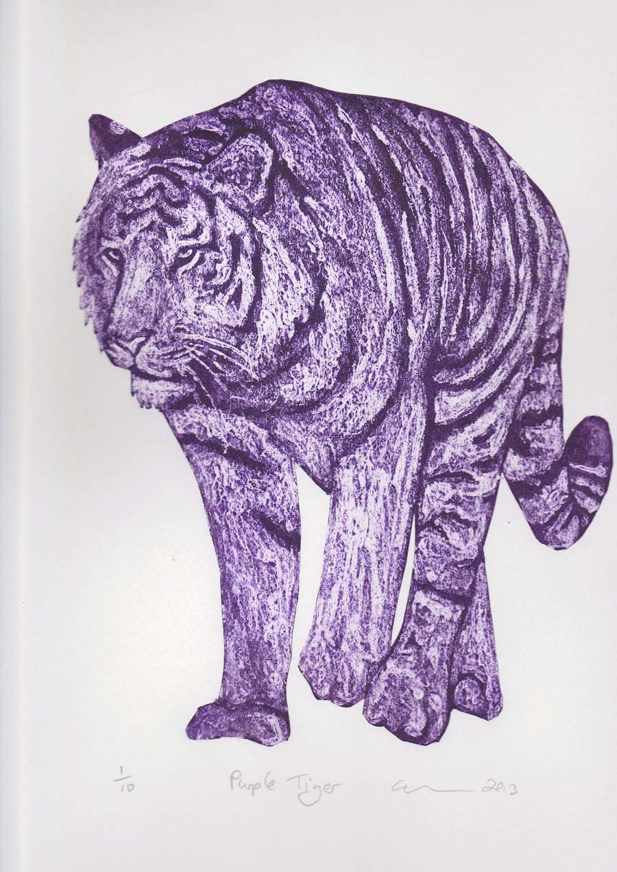 Purple Tiger Limited Edition Collagraph Print Cat