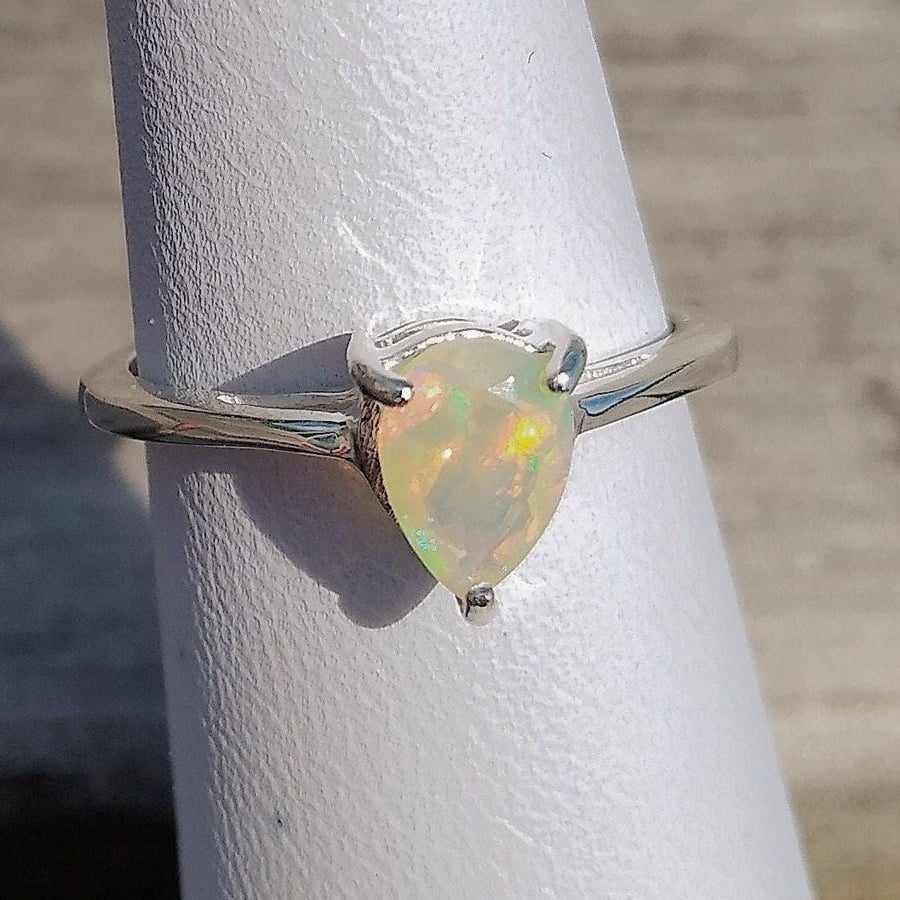 Genuine Ethiopian Pin Fire Opal Pear 925 Sterling Silver Ring Size L