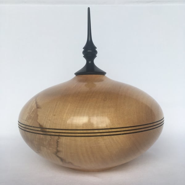 Woodturned English Sycamore Hollow Vessel with Finial - 91