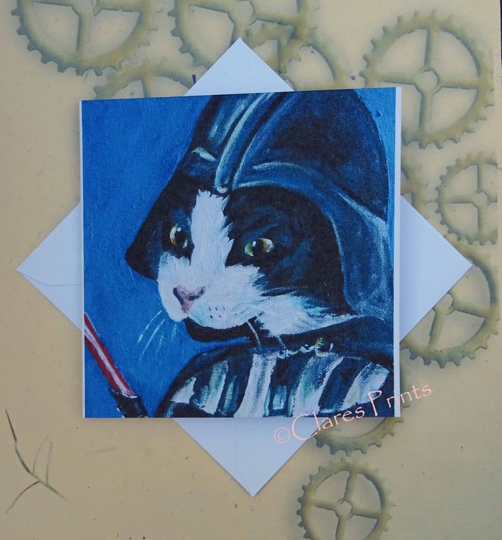 Darth Kitty Cat Art Greeting Card From my Original Painting