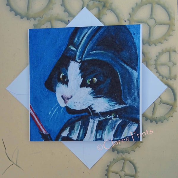 Darth Kitty Cat Art Greeting Card From my Original Painting