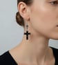 Black cross drop earrings 
