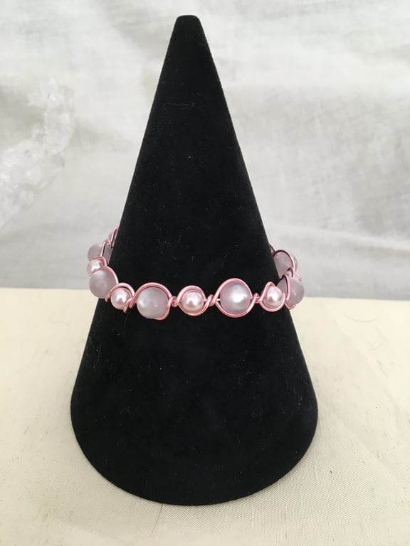 Cloudy, Pearl and Pink Wirework Bangle