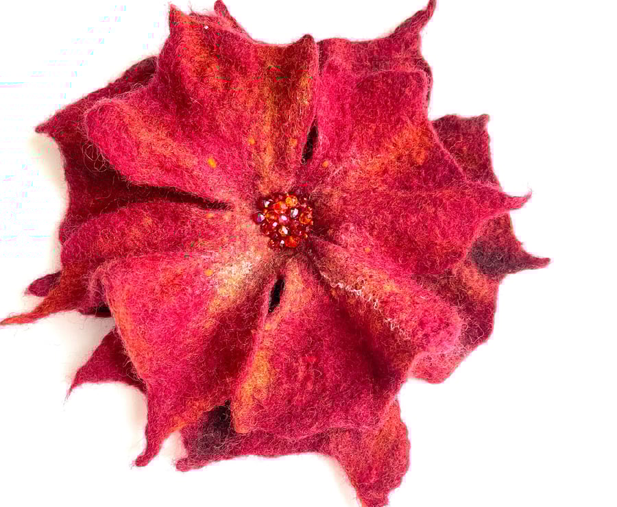 Red Flower Brooch Handmade Item Merino Wool Felt Unusual Jewellery Flower Pin Ha