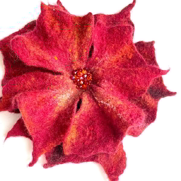 Red Flower Brooch Handmade Item Merino Wool Felt Unusual Jewellery Flower Pin Ha