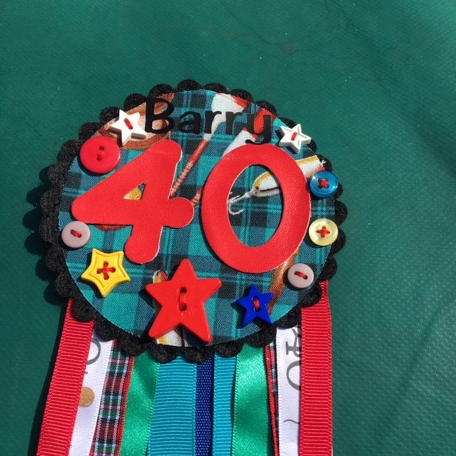 Birthday badge-Rosette Birthday male - fishing - any age