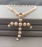 Copper Wire Wrap Ivory Cultured Pearl Cross Necklace - Image 1
