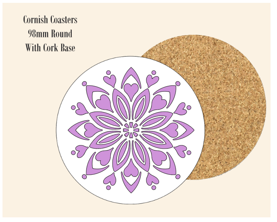 Purple Abstract Flower  Coaster 9.8cm Round With Cork Base.- Design 1