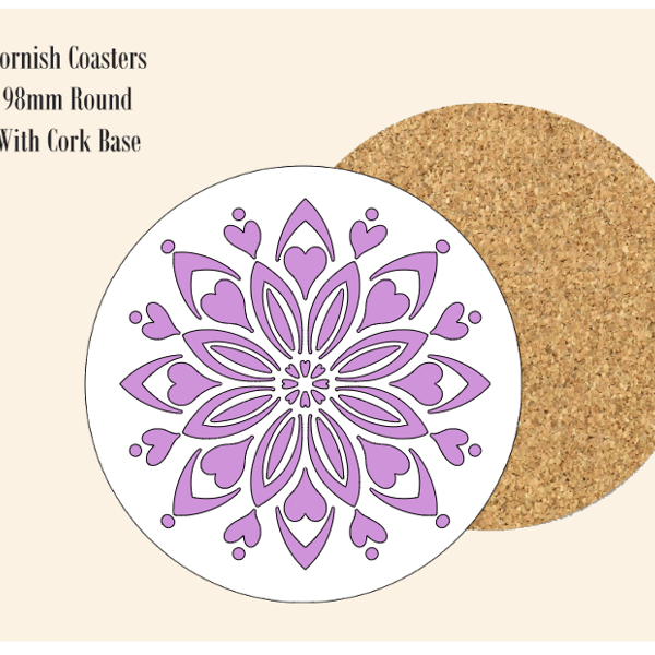 Purple Abstract Flower  Coaster 9.8cm Round With Cork Base.- Design 1