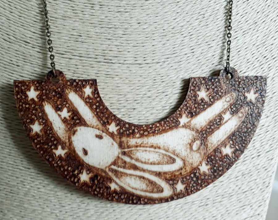 Pyrography flying toy hare pendant