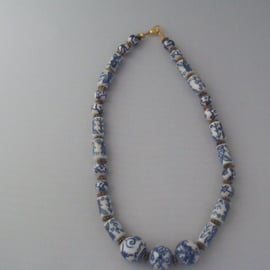 Blue and White Ceramic Beaded Necklace