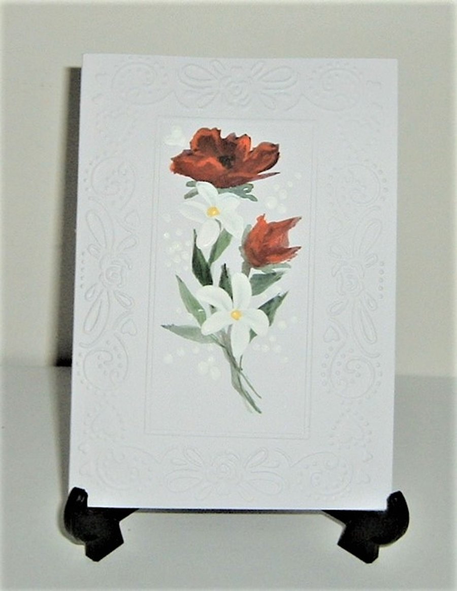 original art hand painted floral greetings card ( ref F 633)