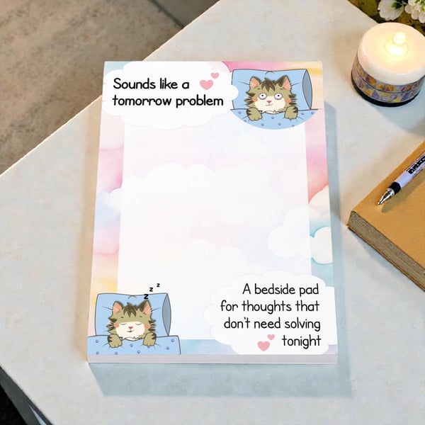 Funny Cat Bedside Notepad Sleepy Thoughts Brain Dump Pad A5-A6