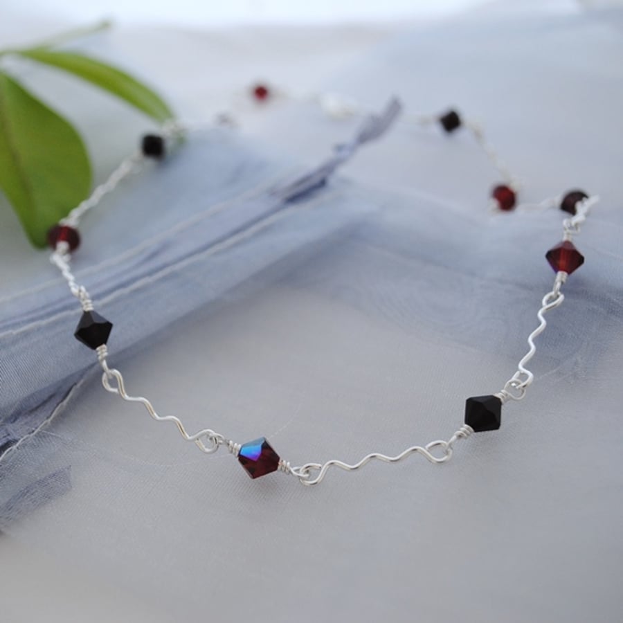 Ruby swarovski & silver choker necklace